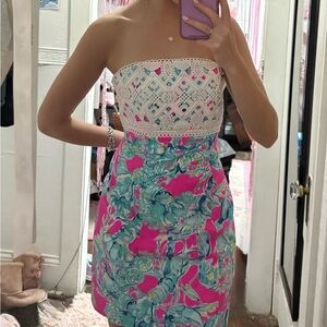 Lilly Pulitzer Lobsters in Love strapless mini dress